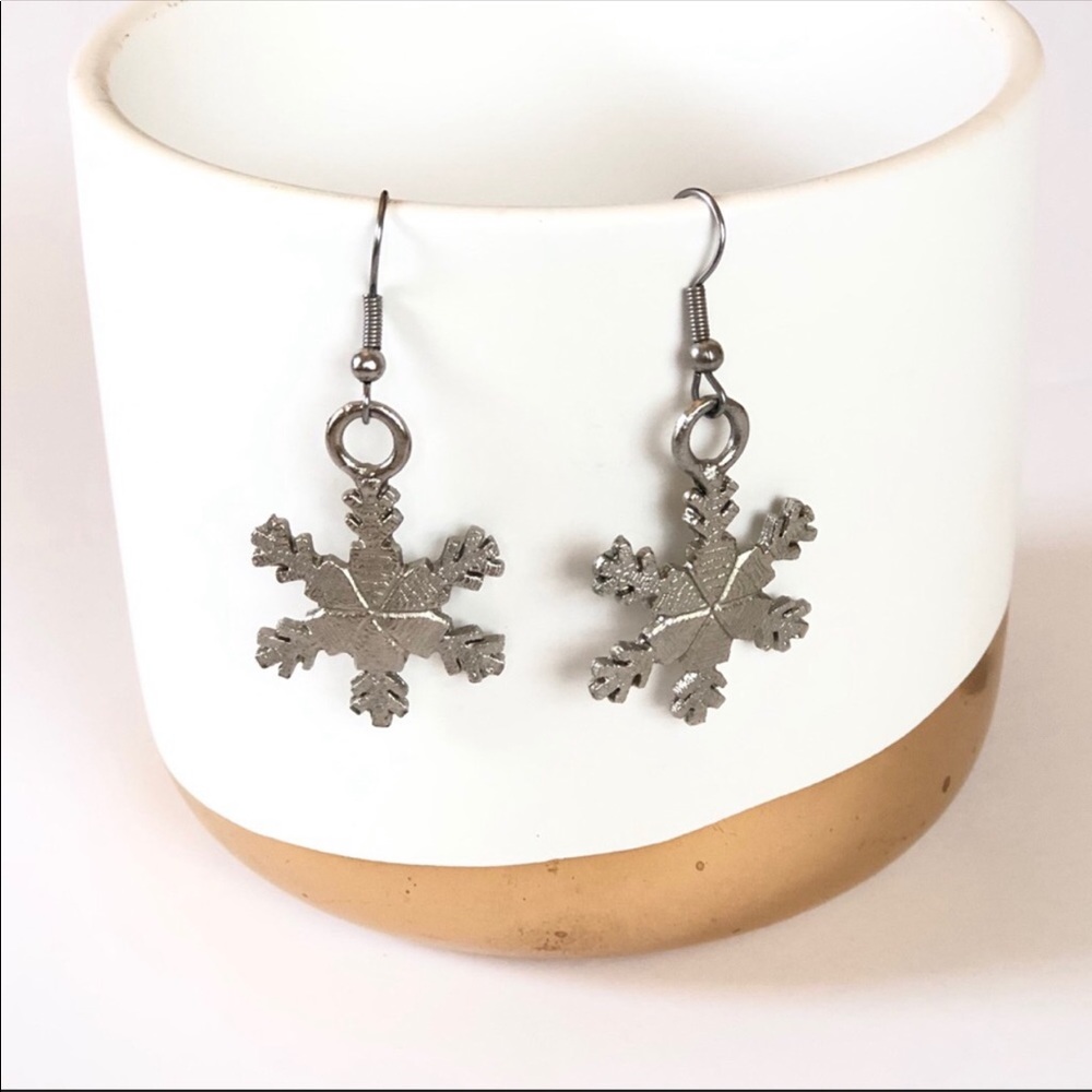 Silver Metal Snowflake Drop Earrings Festive Winter